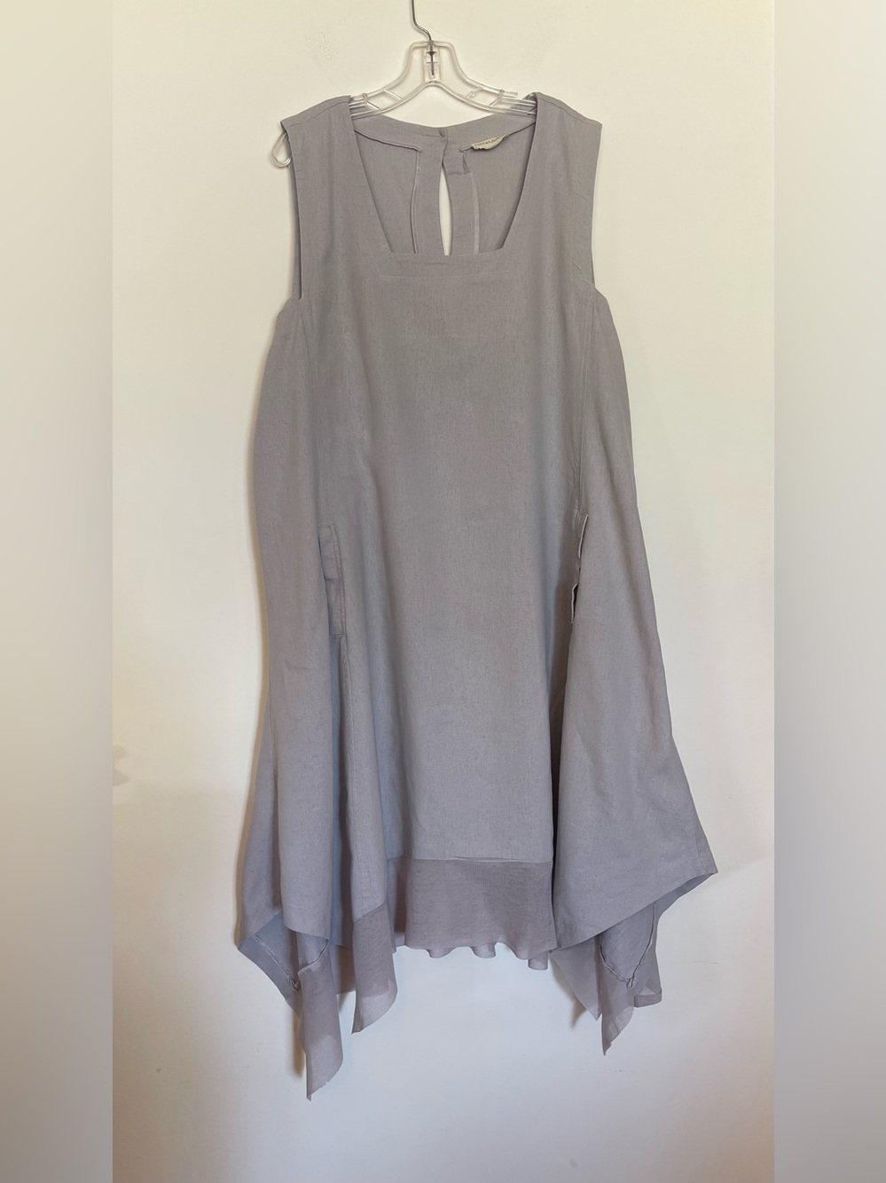 Cynthia Rowley  Lagenlook linen‎ pockets Square Neck Handkerchief hem Stone Gray